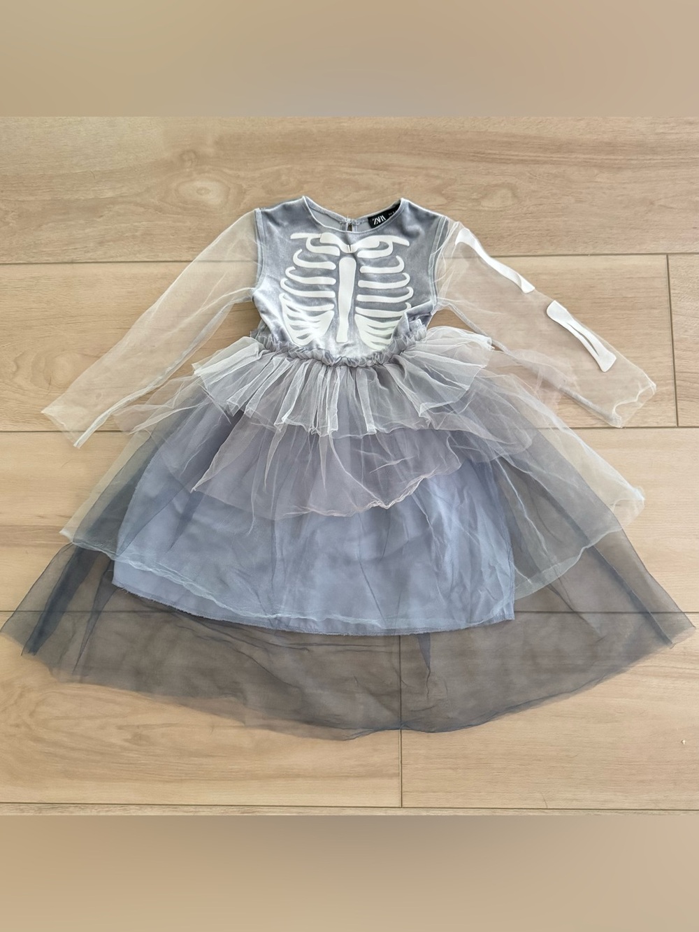 Zara Kids Skeleton Dress - Gray and White Size 5-7 Years
